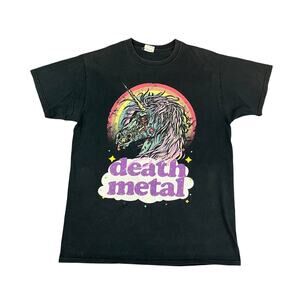 Black "Zombie Unicorn Death Metal" Graphic T-shirt Medium